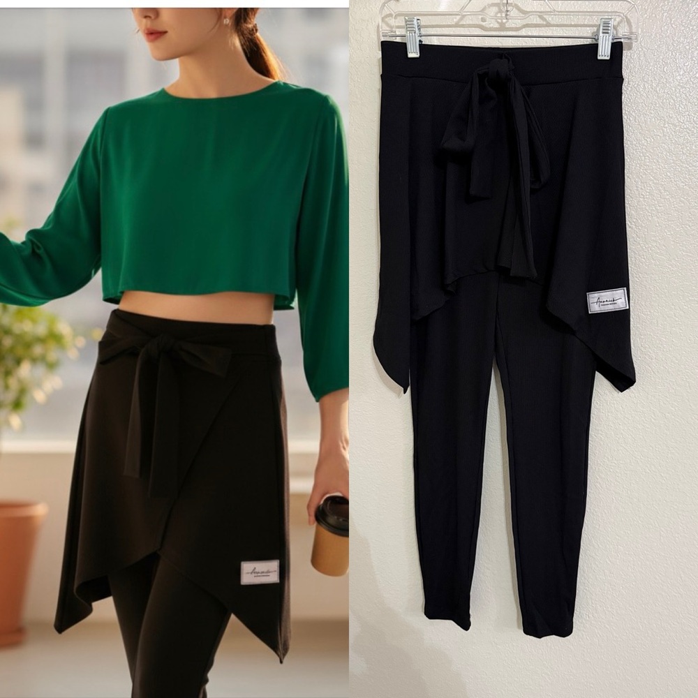 SHEIN Black Skirt Overlay Leggings Wrap Front Tie Waist M